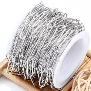 Polished silver stainless steel rectangular link chain on a roll for DIY jewelry