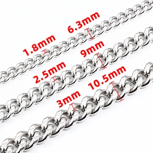 Polished stainless steel curb chains in three sizes for DIY necklaces and bracelets