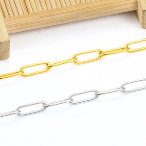 Polished gold and silver stainless steel oval link paperclip chains for DIY jewelry making