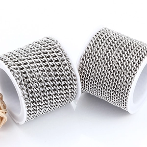 Polished silver stainless steel curb chain rolls for DIY jewelry making and necklaces