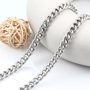 Polished silver stainless steel Cuban link chain with glossy finish and modern industrial style
