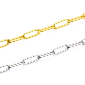 Polished stainless steel paperclip chain in gold and silver finishes for jewelry making