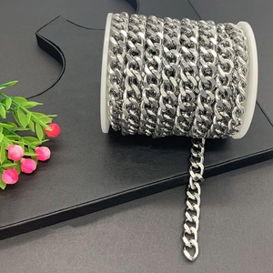 Bobine de chaîne gourmette argentée 7mm en acier inoxydable pour création de bijoux DIY
