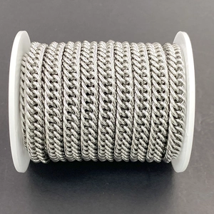 Polished silver stainless steel curb chain on spool for DIY jewelry making