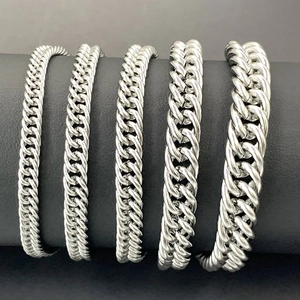 Polished stainless steel Cuban link chains in five different widths for DIY jewelry