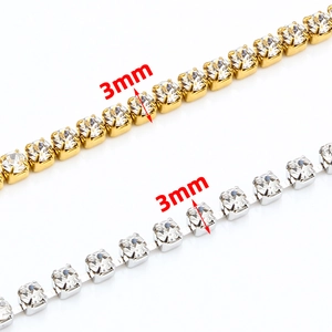 3mm wide sparkling rhinestone claw chain in gold and silver finish for DIY jewelry