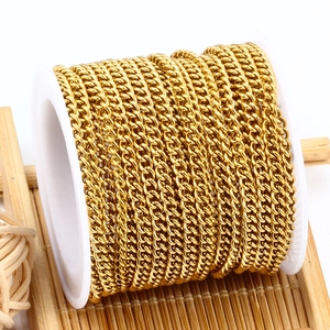Chaîne gourmette en acier inoxydable plaqué or 18 carats sur plateau bambou pour bijoux DIY