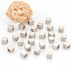 DIY stainless steel square letter beads for bracelets with engraved A-Z alphabet