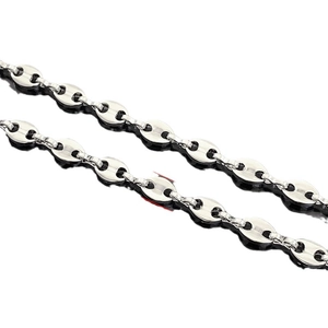 Polished stainless steel coffee bean chain necklace with glossy silver metallic finish