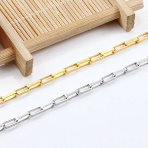 Minimalist rectangular link chain in polished gold and silver stainless steel