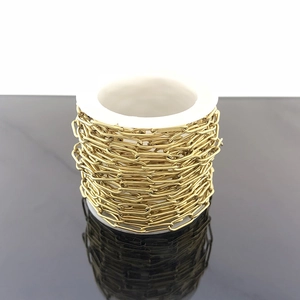 Bulk spool of golden vacuum-plated stainless steel paperclip chain for DIY jewelry making