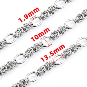 Silver stainless steel Byzantine chain necklace with 10mm oval link and 13.5mm segment