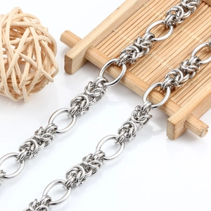 Industrial retro silver stainless steel Byzantine chain necklace with oval links