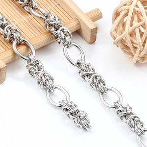 Polished silver stainless steel Byzantine chain with large oval egg-buckle links