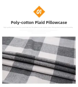 Texture détaillée de la housse de coussin grise en mélange polyester-coton doux