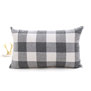 Housse de coussin lombaire à carreaux gris et blanc en tissu de coton doux