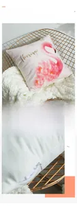 Detail of hidden zipper and fine stitching on a pink flamingo gold foil cushion cover