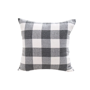 Housse de coussin carrée à carreaux gris et blancs en coton polyester doux et durable