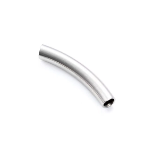 Silver curved stainless steel tube bead with a matte brushed finish for DIY jewelry