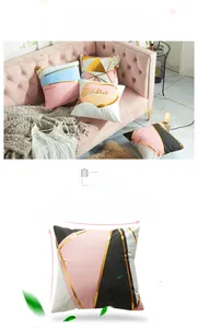 Detailed view of modern geometric cushion cover featuring laser gold stamping on soft fabric