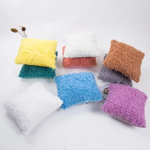 Funda de Almohada Decorativa de Felpa Larga Suave Color Sólido Funda de Cojín Cuadrada para Hogar Sofá Cama Shaggy