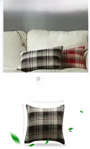 Close-up of ergonomic plaid knit pillow covers with thick woven texture on white sofa