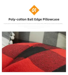 Macro shot of red and black buffalo plaid pillowcase with soft polyester-cotton texture