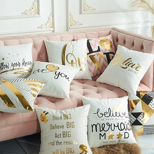 Laser Gold Foil Printed Throw Pillow Case Modern Minimalist Geometric Heart Letter Plush Cushion Cover Sofa Home Decor