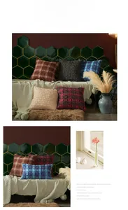 Close-up of textured checkerboard weave on poly-cotton square and lumbar pillow covers