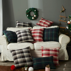 European Classic Christmas Plaid Knitted Yarn Pillowcase Decorative Tartan Checkered Cushion Cover For Sofa Home Decor
