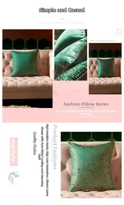 Detail of high-density fabric pillow covers with golden leaf prints and piping edges