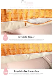 Detail of orange cushion cover featuring invisible zipper and fine piping on textured fabric