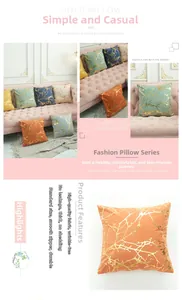 Detail of velvet gold foil branch pattern pillowcase with smooth zipper and thick fabric