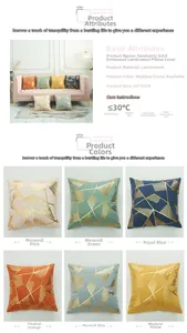 Detail of 45x45cm sherpa pillow covers with gold geometric foil patterns in various colors