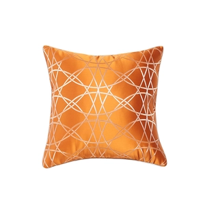 Modern orange geometric cushion cover with silky satin texture and white piping detail