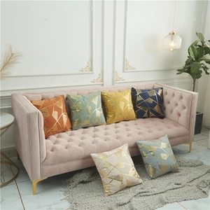 Luxe velvet throw pillow covers with gold geometric foil patterns in six assorted colors