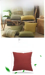 Détails de la housse de coussin en lin rouge avec fermeture éclair invisible et tissu tissé