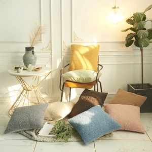 Solid color minimalist teddy fleece pillow covers in various colors for home sofa decor