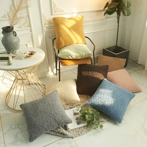 Modern solid teddy velvet cushion covers in multiple colors for home sofa decor