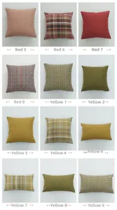 Vue détaillée de diverses housses de coussin en lin à carreaux et couleurs variées