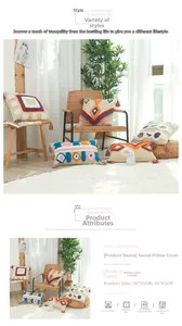 Détail de la housse de coussin boho en coton avec motifs tuftés et pompons