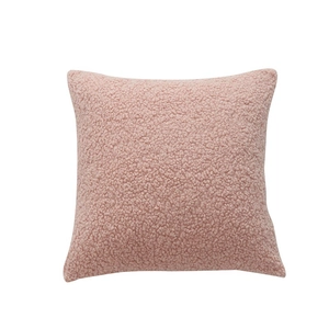 Pink teddy fleece square decorative pillow cover with soft curly texture for sofa decor