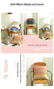 Detail showing Nordic style patchwork cushion cover with wavy texture and gold faux leather