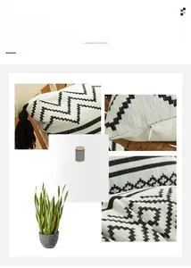 Detailed views of Nordic geometric cushion cover showing tassels and chenille texture