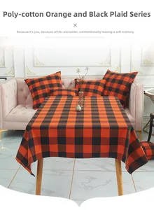 Classic orange and black buffalo plaid polyester-cotton table runner and matching pillow covers