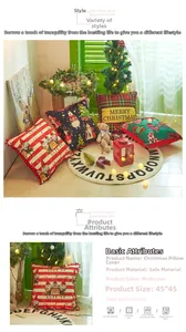 Detailed view of Christmas pillow cover with red pom-poms, 45x45 cm festive cushion case