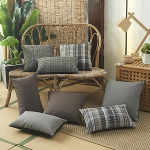 Housse de Coussin en Lin à Carreaux Housse de Coussin Décorative Pour Canapé Décoration Intérieure Rétro Fermeture Éclair Invisible