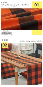 Close-up of orange and black buffalo plaid table runner with woven cotton blend texture
