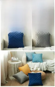 Close-up of luxury velvet pillow covers with elegant 3D diamond quilted pattern texture