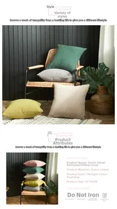 Detail of 45x45cm embossed velvet cushion covers in pink, green and beige colors